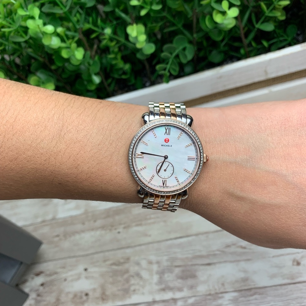 Michele | Two-tone Gracile Mother of Pearl Diamond Watch - Picture 4 of 10